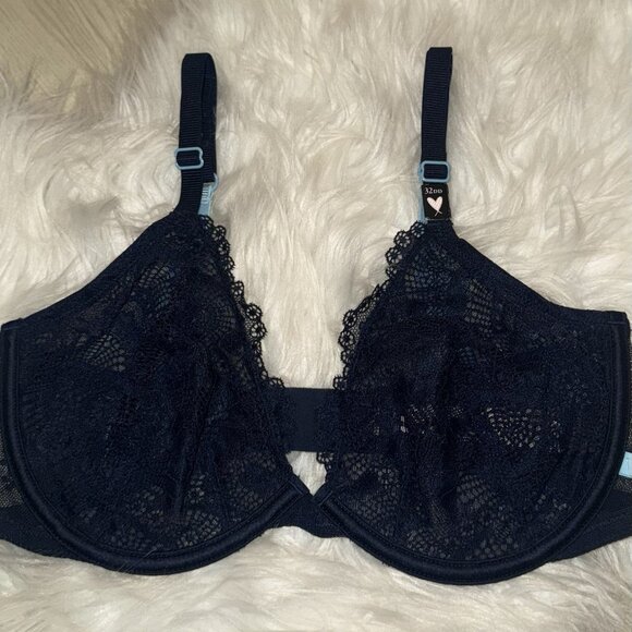 Victorias Secret Unlined Demi Bra Lace Semi Sheer Womens 32DD Blue New - Picture 3 of 7